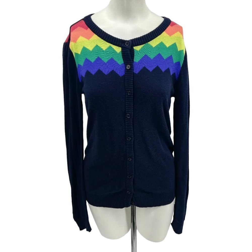 ModCloth Rainbow Chevron Cardigan Sweater Size M Pride You Heard That Bright